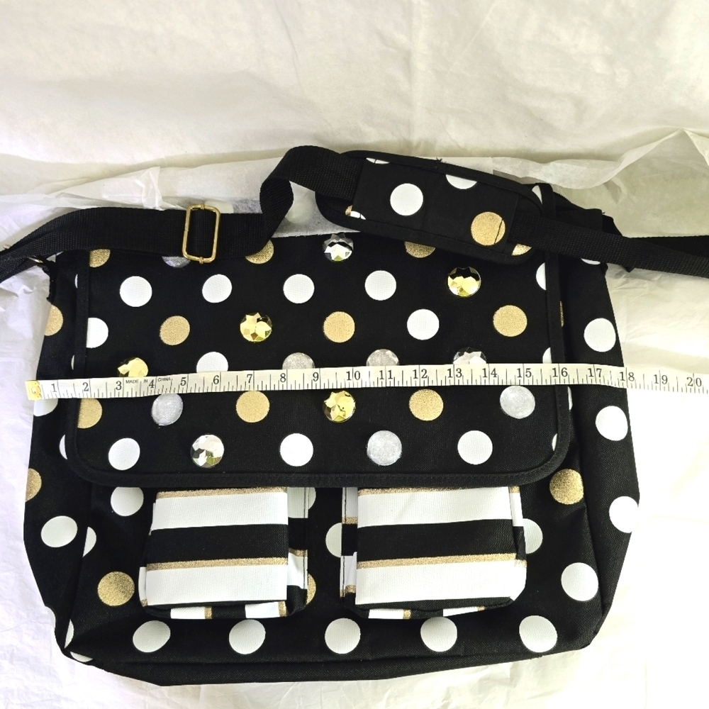 Bling Laptop messenger polka dots book shoulder crossbody bag - Picture 9 of 13